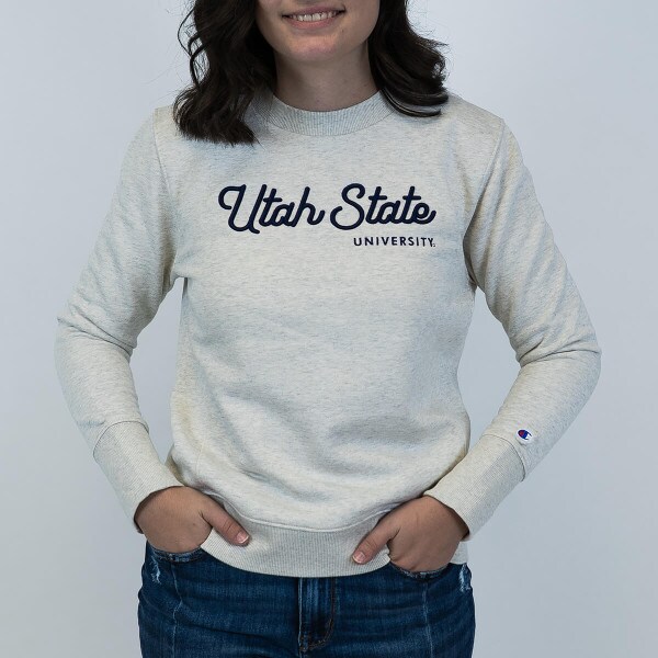 Champion, Oatmeal, Heathered, Utah State, University, Crew, Sweatshirt